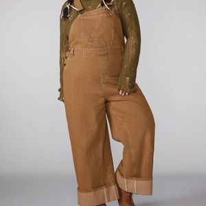 Cider NWT Flare Wide Leg Overalls Brown Jumpsuit Plus